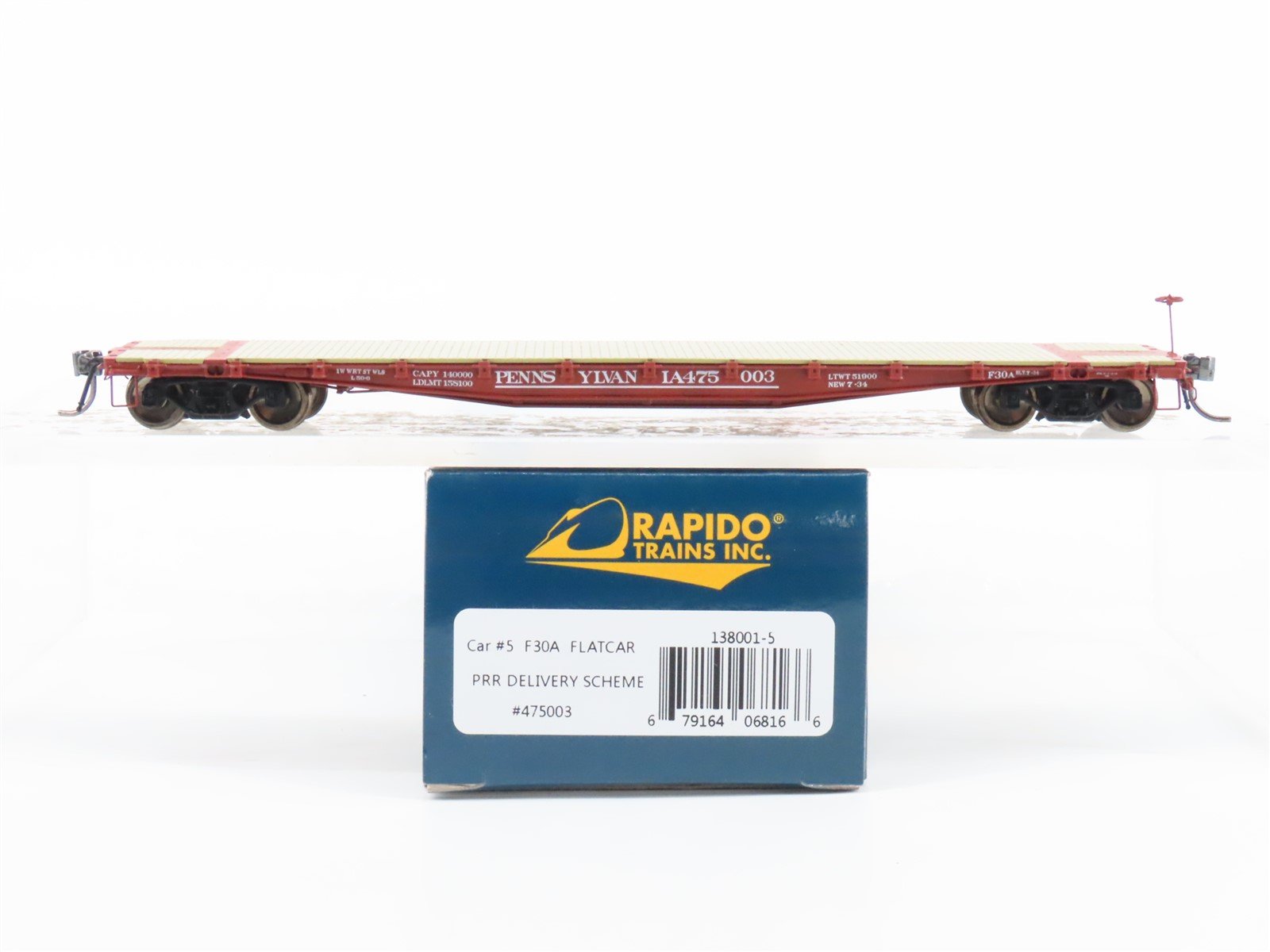 HO Scale Rapido 138001-5 PRR Pennsylvania Railroad Flat Car #475003