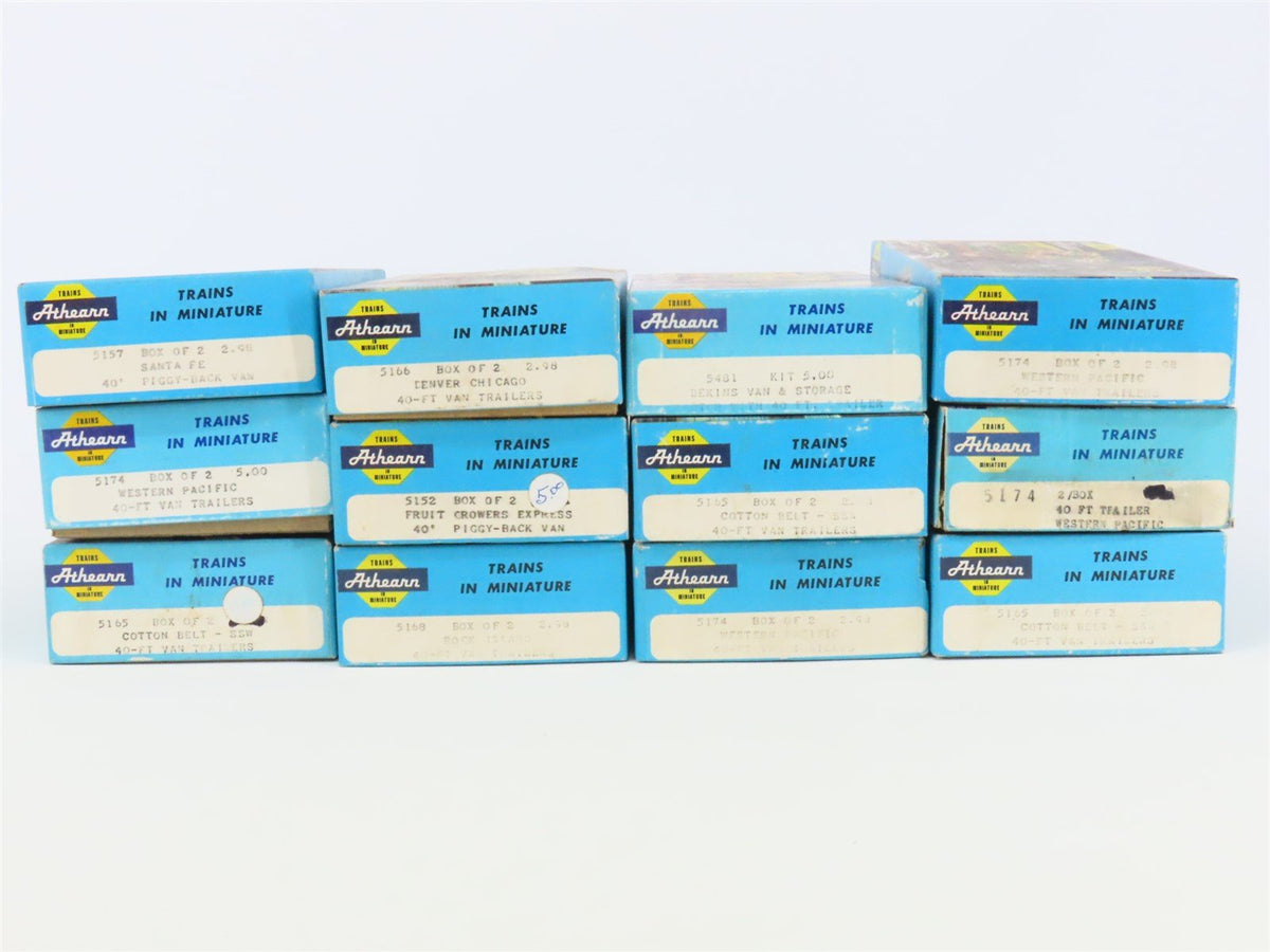LOT of 12 HO Scale Athearn SSW/WP/Bekins/DCZ/ATSF/RI/FGE Piggy Van Kits