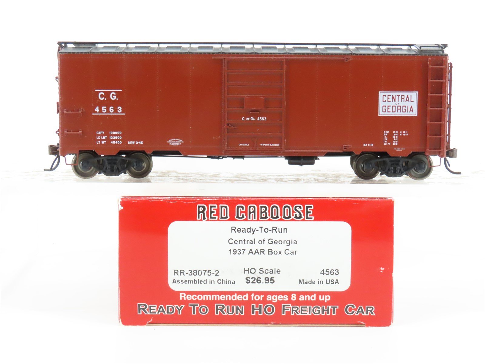 HO Scale Red Caboose RR-38075-2 CG Central of Georgia Single Door Box Car #4563
