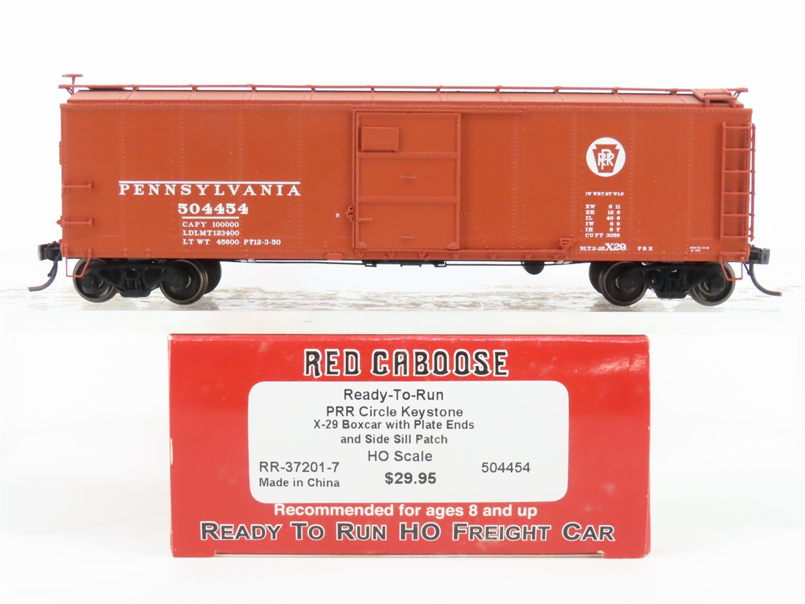 HO Scale Red Caboose RR-37201-7 PRR Pennsylvania Single Door Box Car #504454