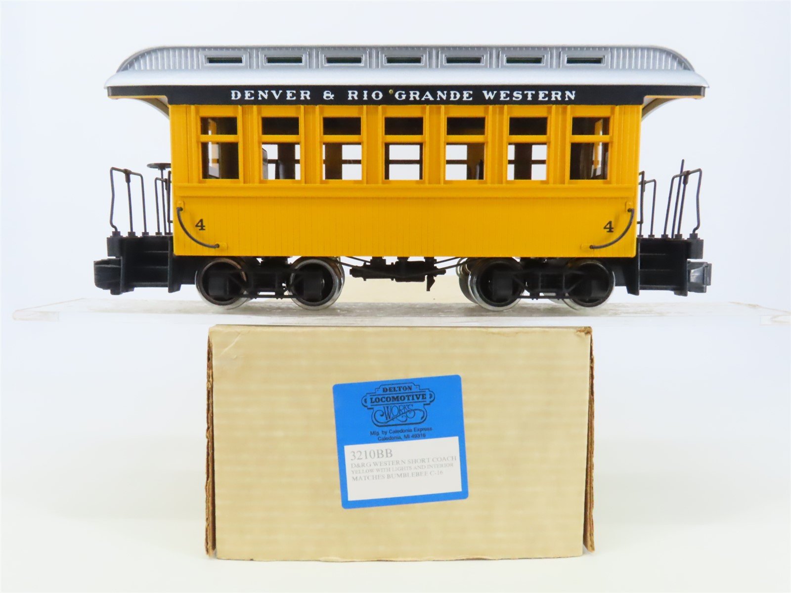 G Scale Delton Lines 3210 DRGW Rio Grande Short Coach Passenger Car #4 w/Lights
