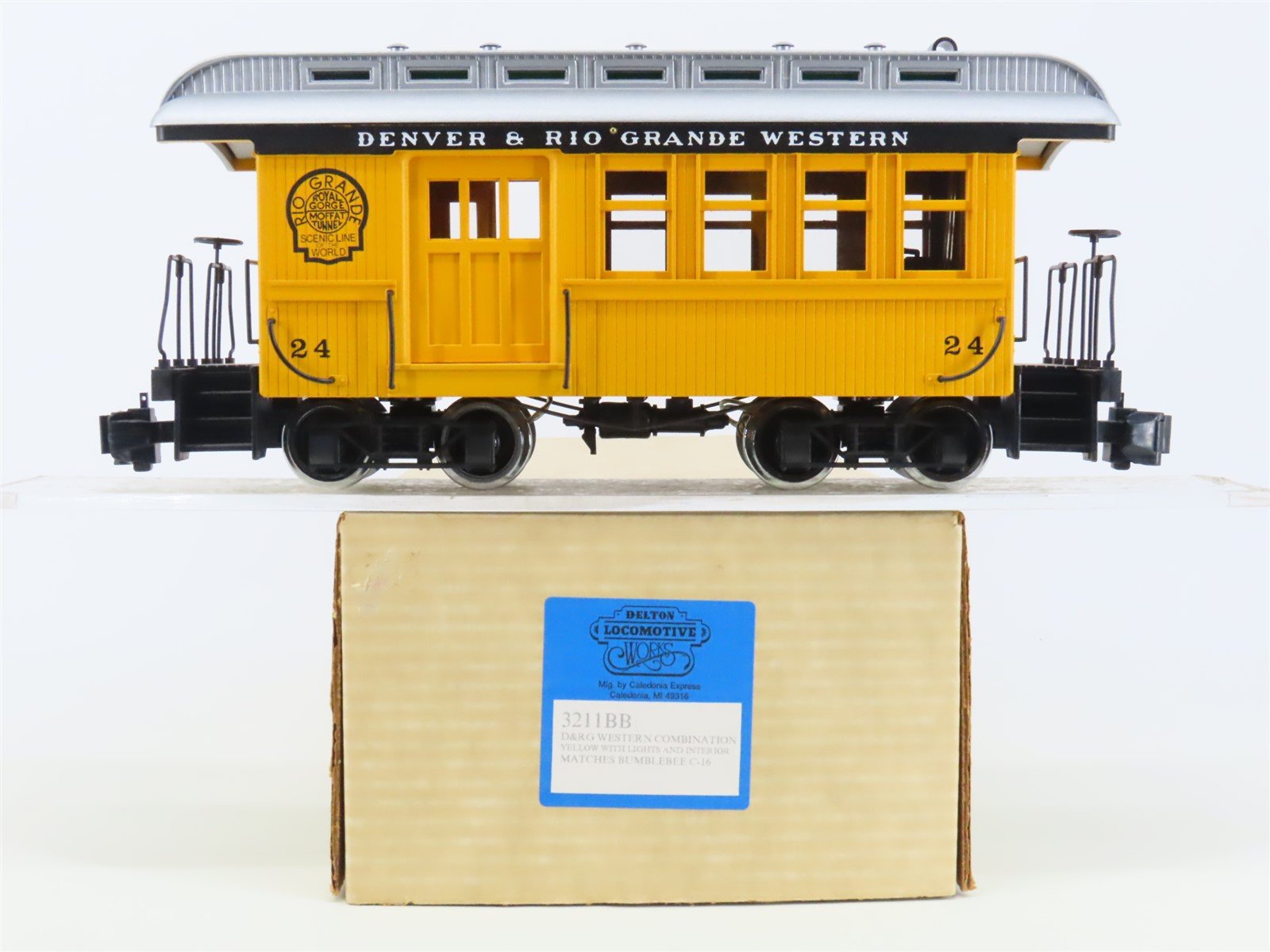 G Scale Delton Lines 3211B DRGW Rio Grande Combine Passenger Car #24 wLights