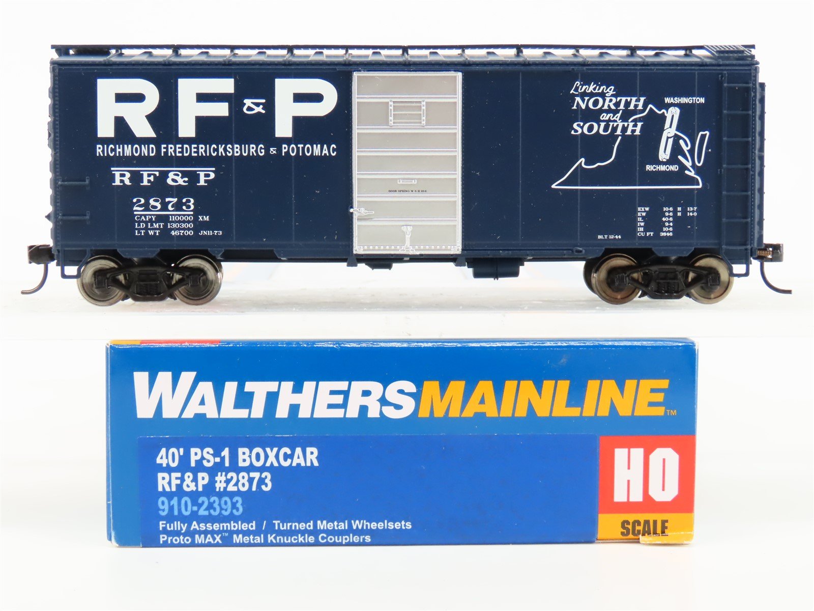 HO Scale Walthers Mainline 910-2393 RF&P 40' PS-1 Single Door Box Car #2873