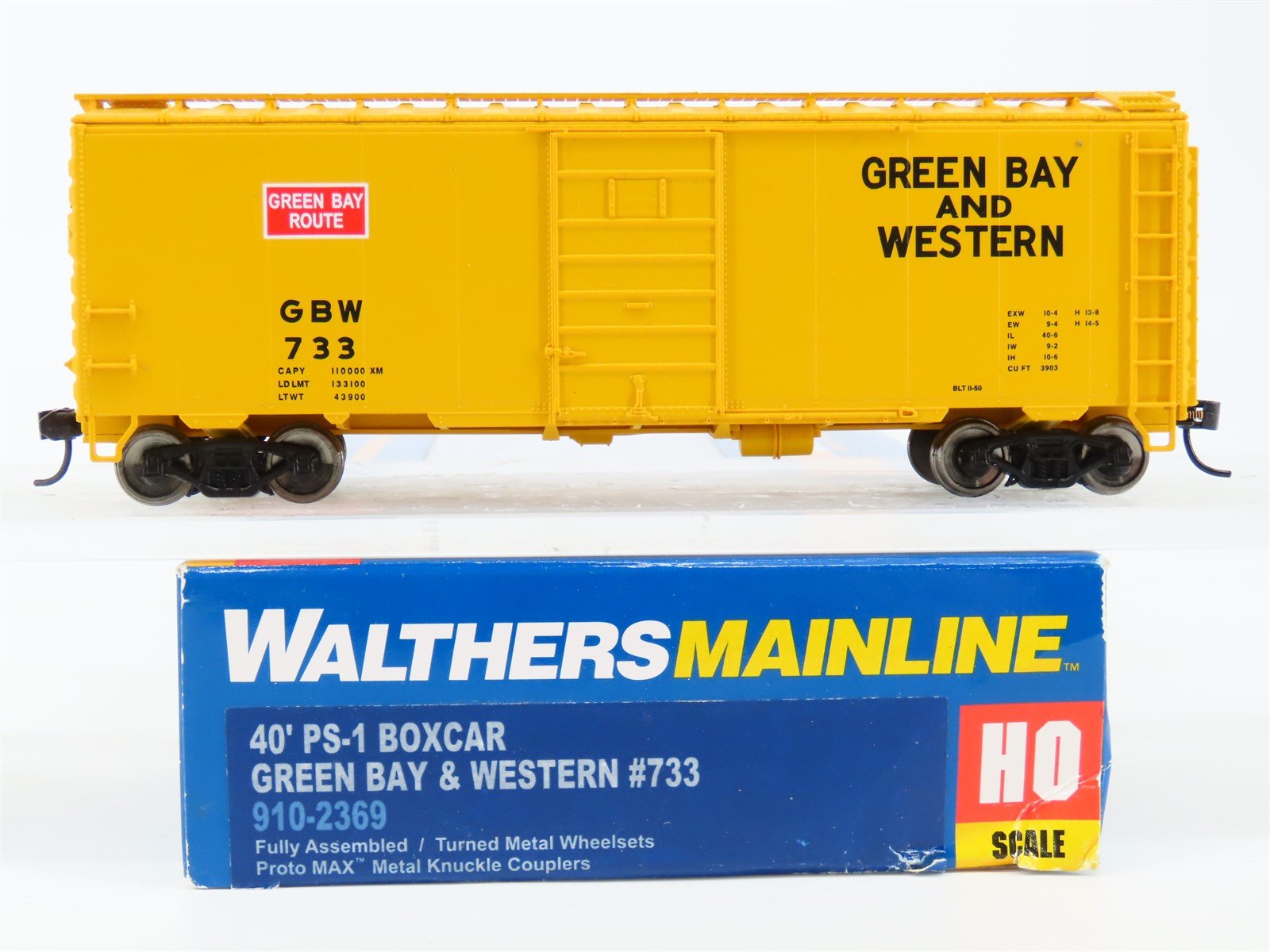 HO Scale Walthers Mainline 910-2369 GBW Green Bay Route 40' PS-1 Box Car #733