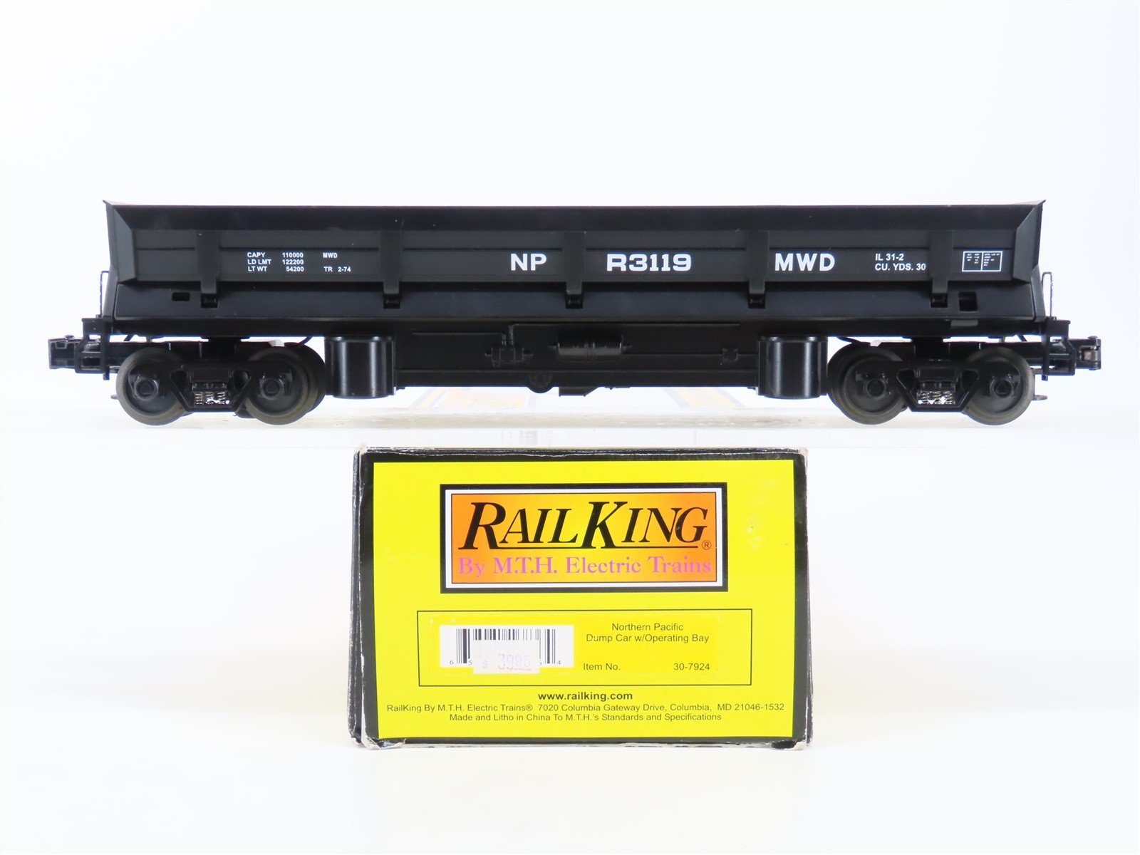 O Gauge 3-Rail MTH Rail King 30-7924 NP Dump Car w/ Operating Bay R3119MWD