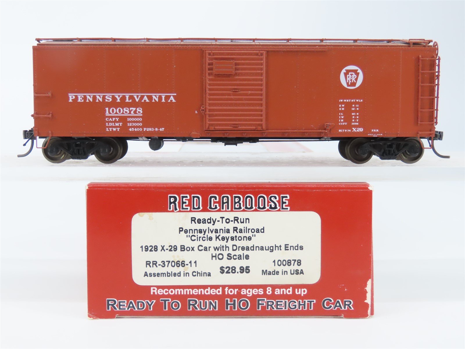 HO Scale Red Caboose RR-37066-11 PRR Pennsylvania 1928 X-29 Box Car #100878