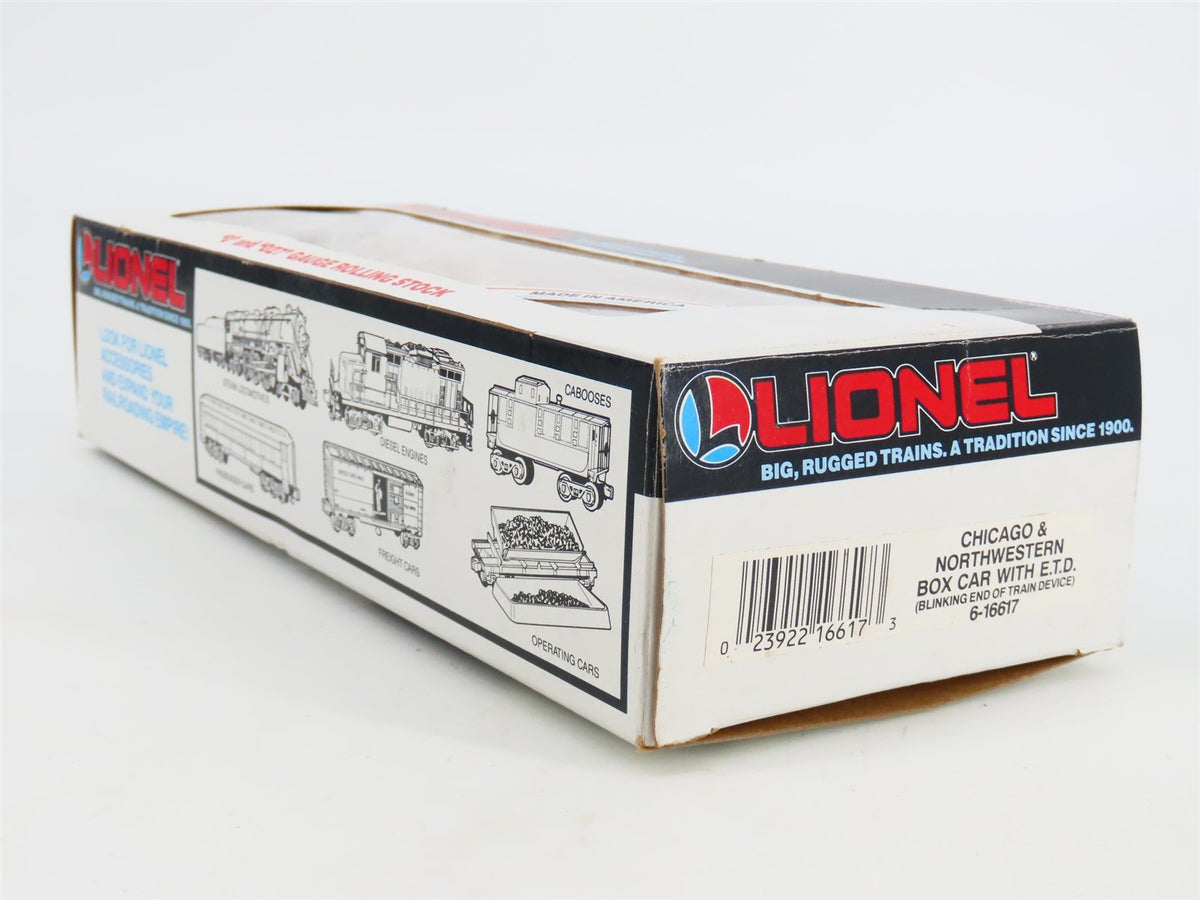O Gauge 3-Rail Lionel 6-16617 C&amp;NW Chicago &amp; Northwestern Boxcar w/ETD #16617