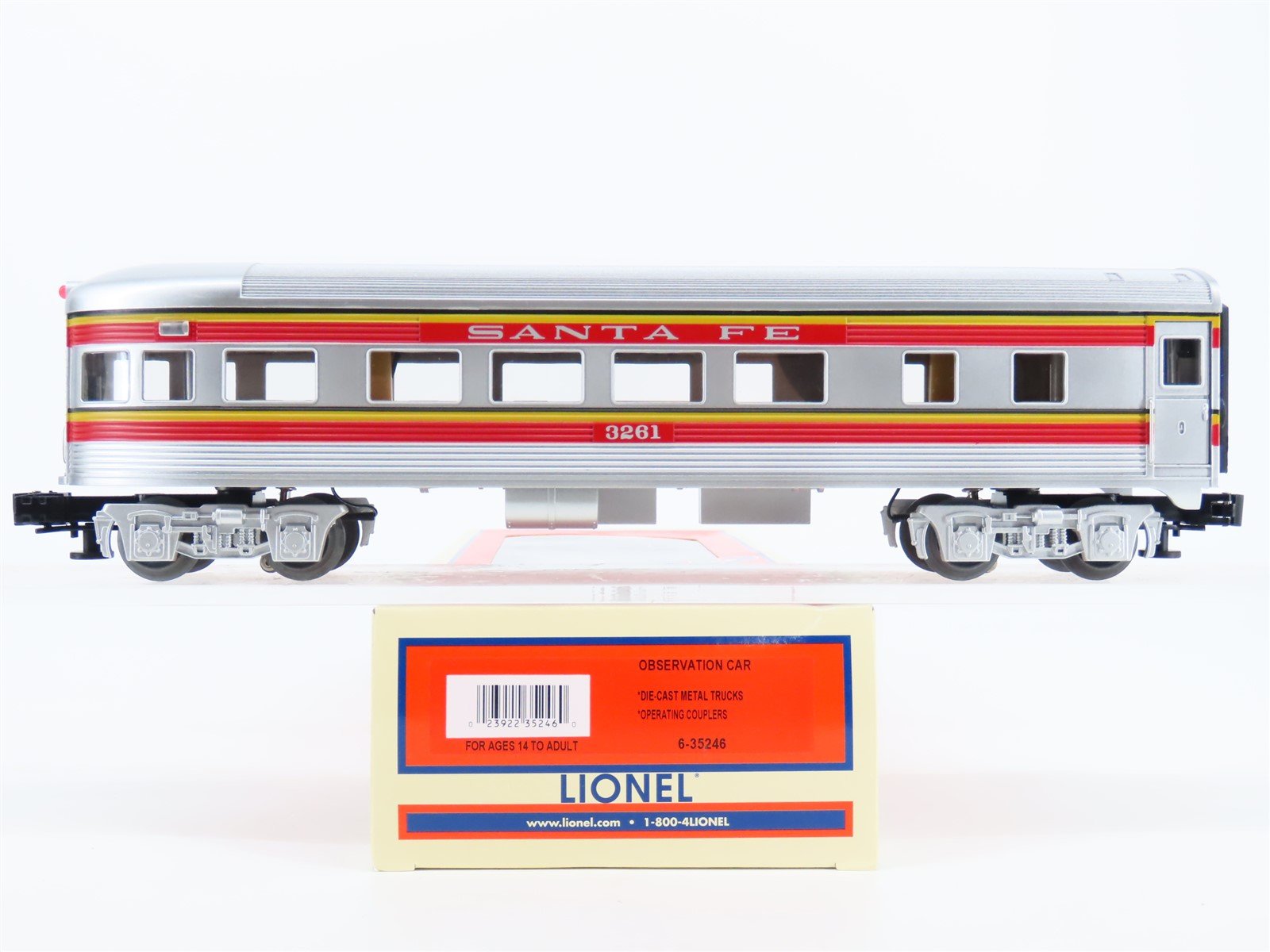 O Gauge 3-Rail Lionel 6-35246 ATSF Santa Fe Lighted Observation Passenger #3261
