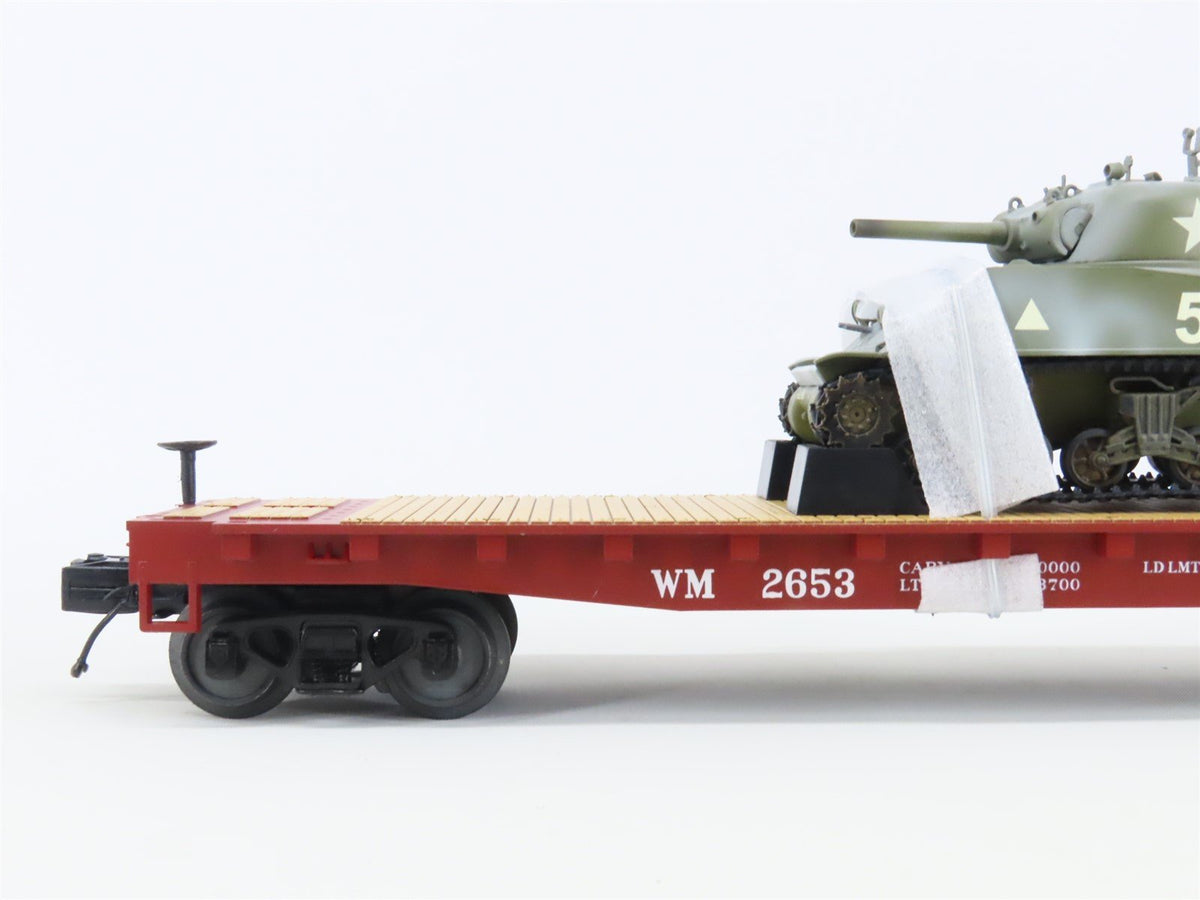 O Gauge 3-Rail MTH 20-90698G WM Western Maryland Flat Car #2653 w/ Sherman Tank