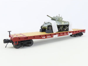 O Gauge 3-Rail MTH 20-90698G WM Western Maryland Flat Car #2653 w/ Sherman Tank