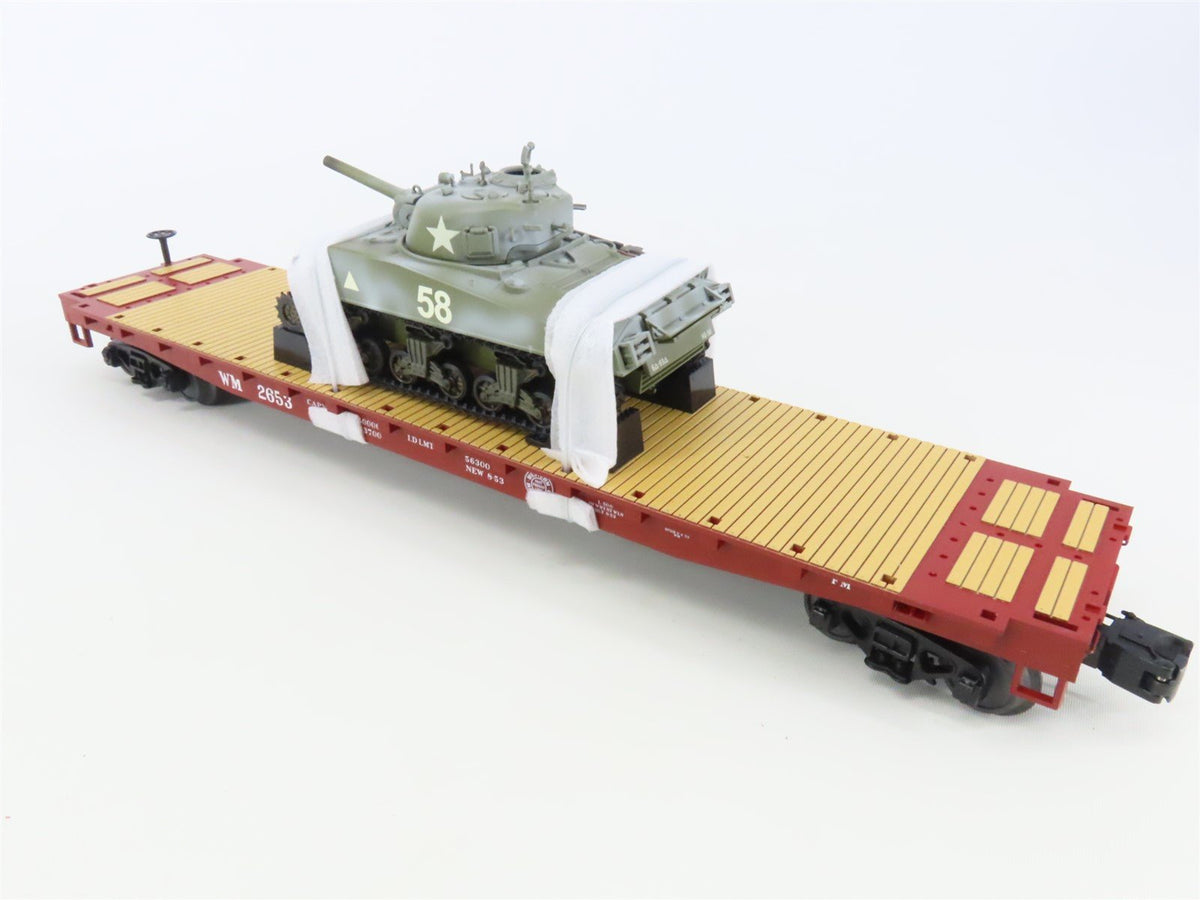 O Gauge 3-Rail MTH 20-90698G WM Western Maryland Flat Car #2653 w/ Sherman Tank