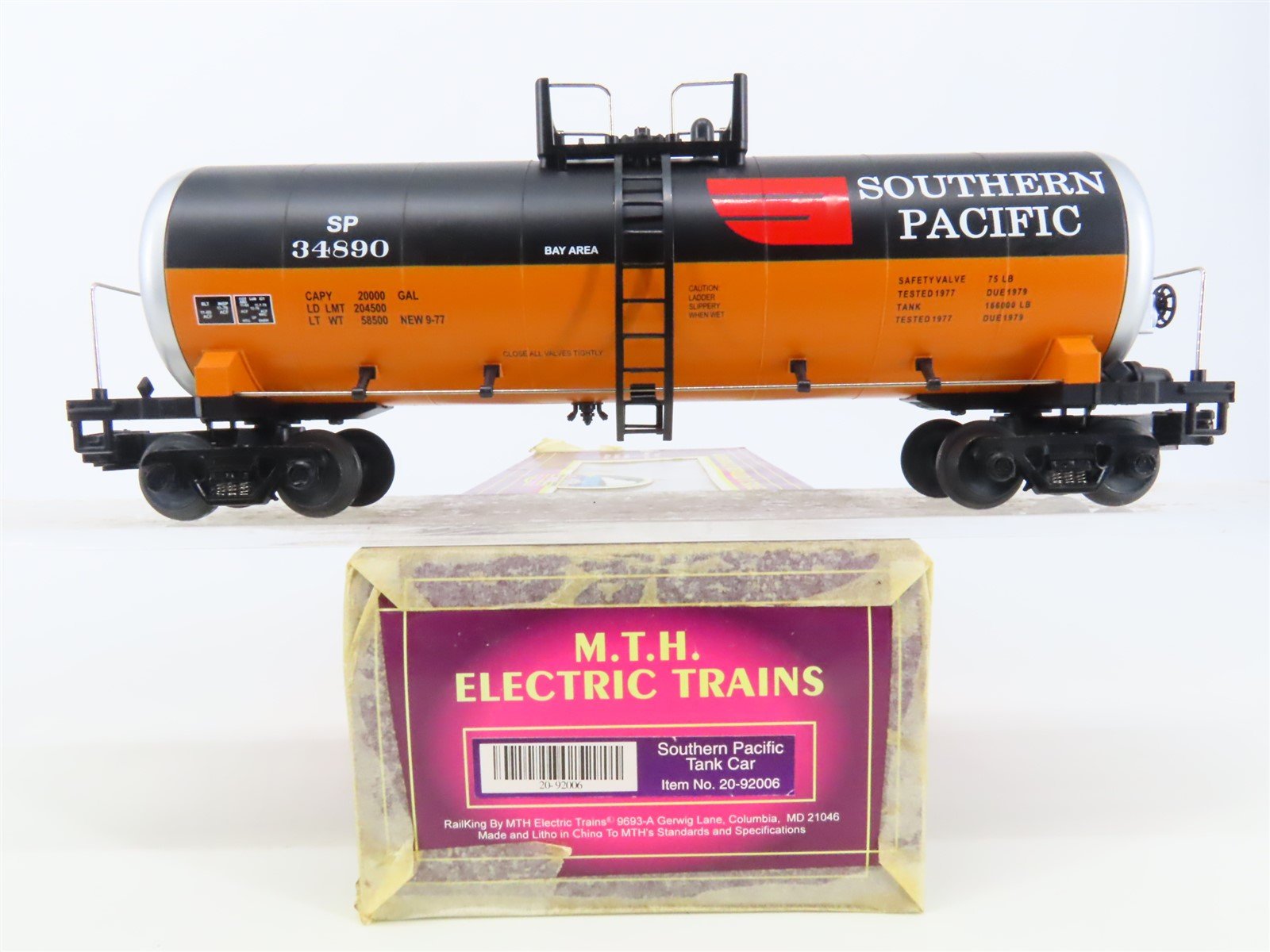 O Gauge 3-Rail MTH 20-92006 SP Southern Pacific Railroad Tank Car #34890