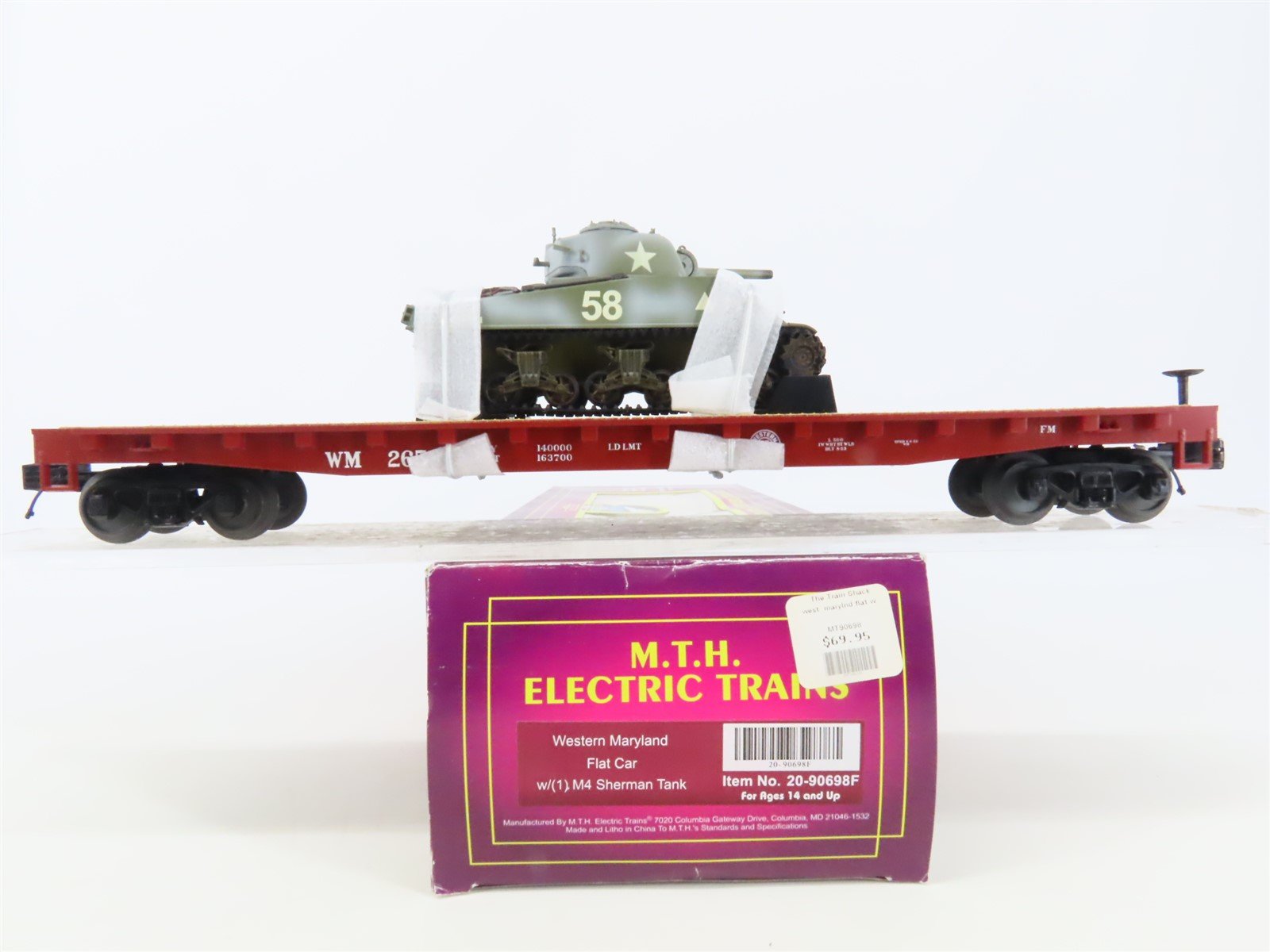 O Gauge 3-Rail MTH 20-90698F WM Western Maryland Flat Car #2658 w/ Sherman Tank