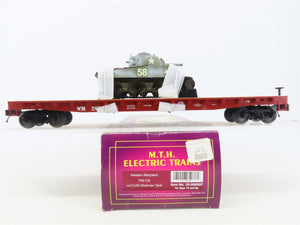 O Gauge 3-Rail MTH 20-90698F WM Western Maryland Flat Car #2658 w/ Sherman Tank