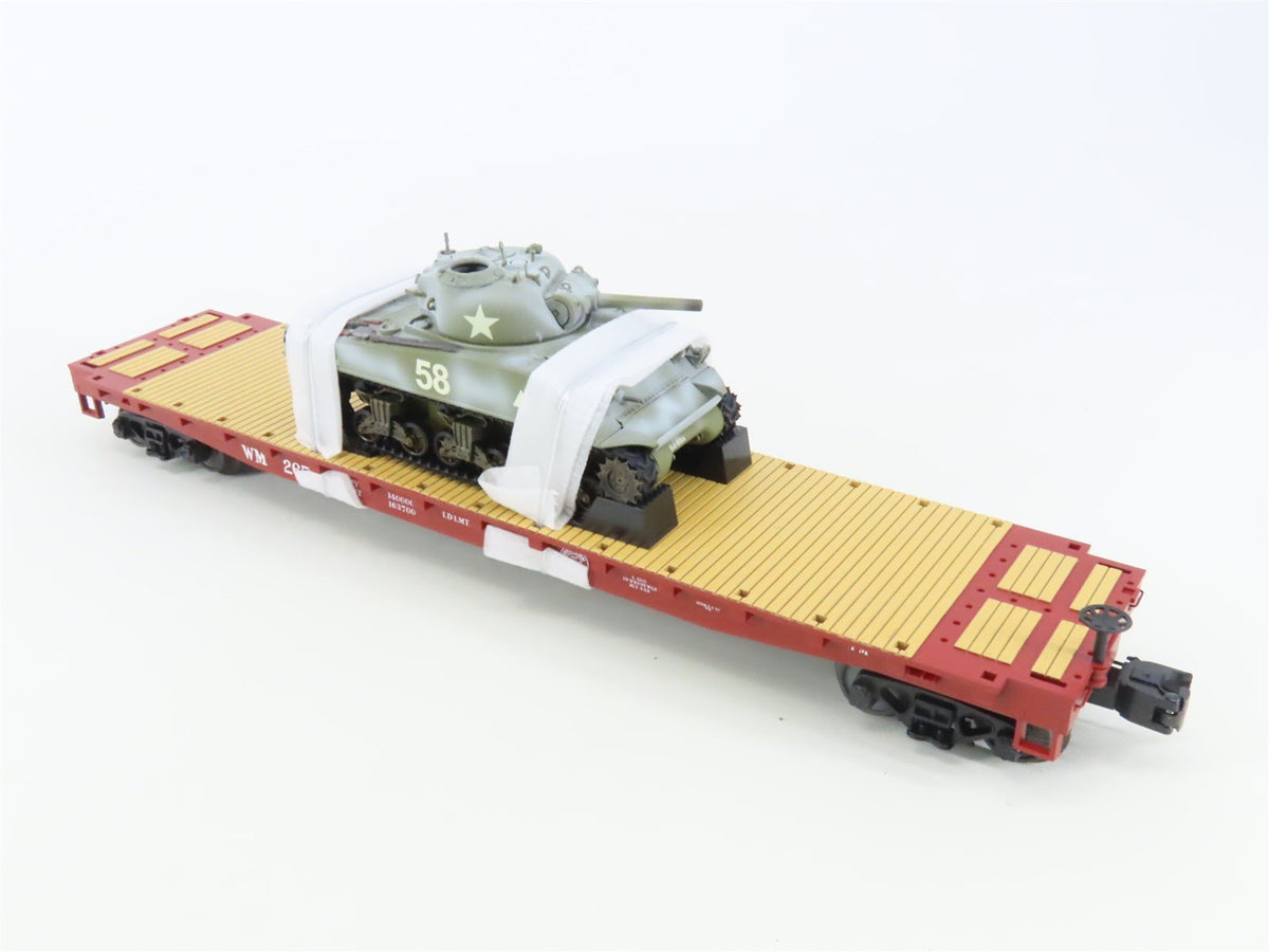 O Gauge 3-Rail MTH 20-90698F WM Western Maryland Flat Car #2658 w/ Sherman Tank
