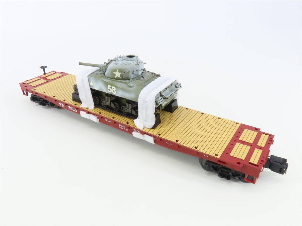 O Gauge 3-Rail MTH 20-90698F WM Western Maryland Flat Car #2658 w/ Sherman Tank