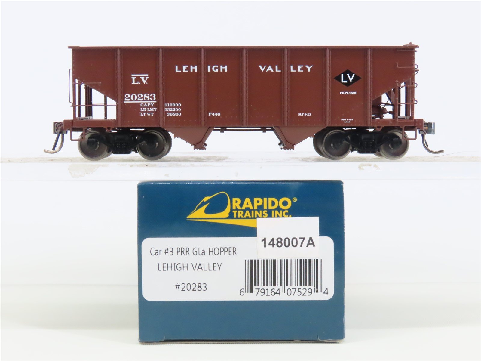 HO Scale Rapido 148007A LV Lehigh Valley Railroad 2-Bay Open Hopper #20283