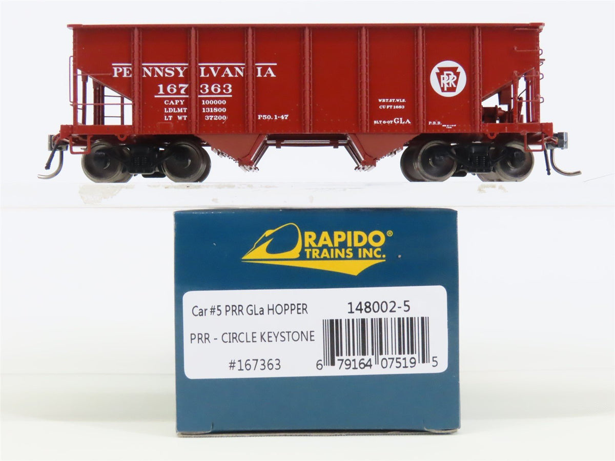 HO Scale Rapido 148002-5 PRR Pennsylvania Railroad 2-Bay Open Hopper #167363