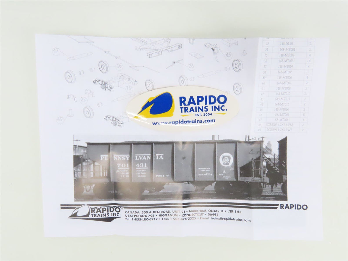 HO Scale Rapido 148002-5 PRR Pennsylvania Railroad 2-Bay Open Hopper #167363