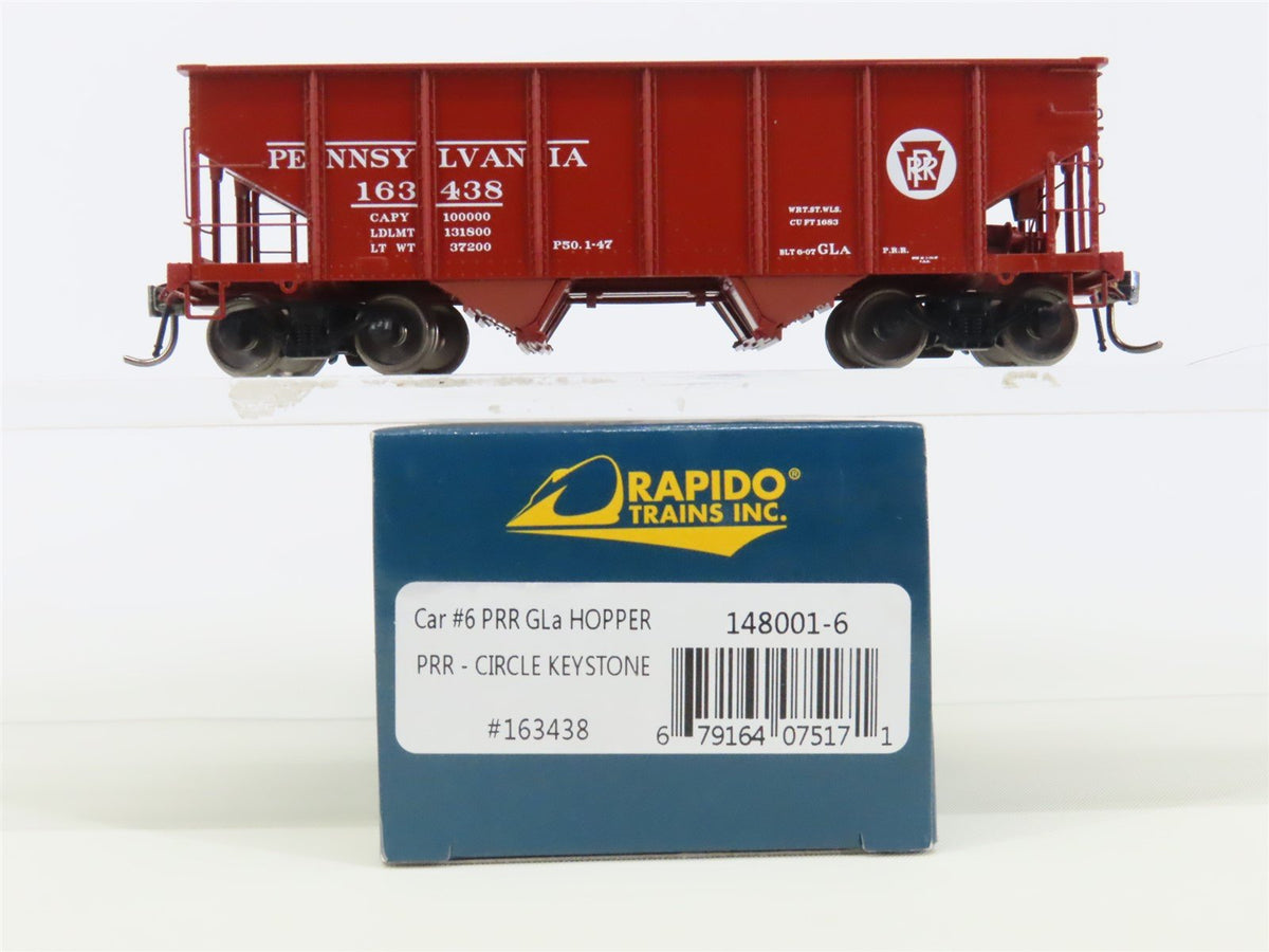 HO Scale Rapido 148001-6 PRR Pennsylvania Railroad 2-Bay Open Hopper #163438