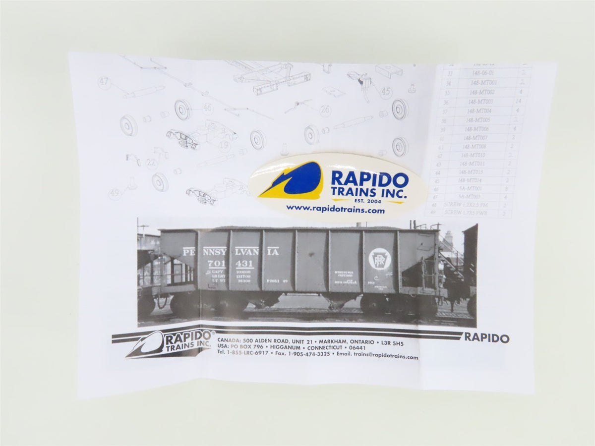 HO Scale Rapido 148001-6 PRR Pennsylvania Railroad 2-Bay Open Hopper #163438