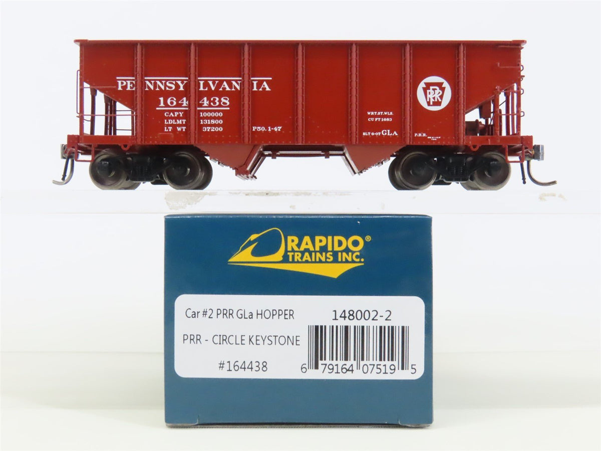 HO Scale Rapido 148002-2 PRR Pennsylvania Railroad 2-Bay Open Hopper #164438