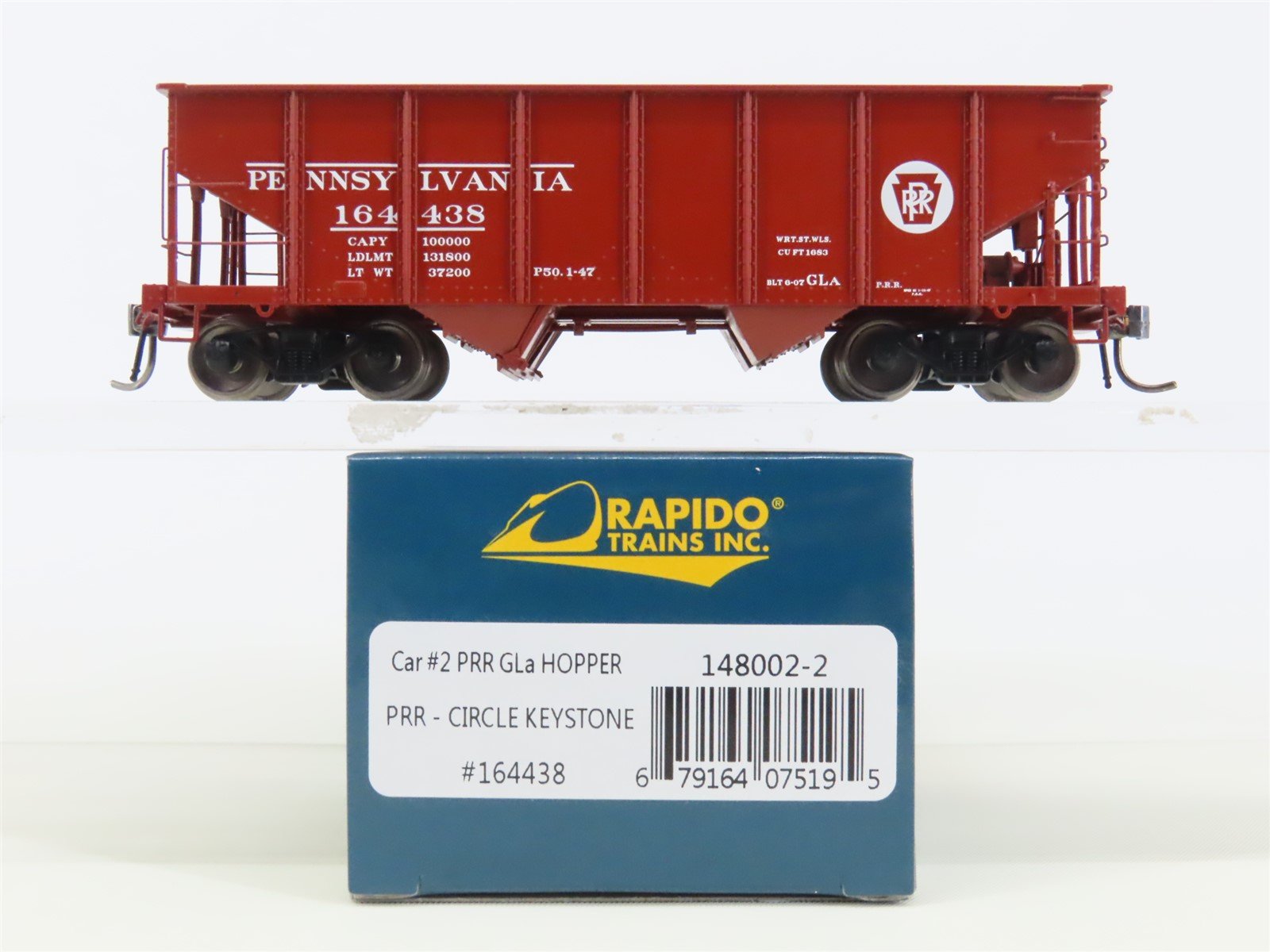 HO Scale Rapido 148002-2 PRR Pennsylvania Railroad 2-Bay Open Hopper #164438