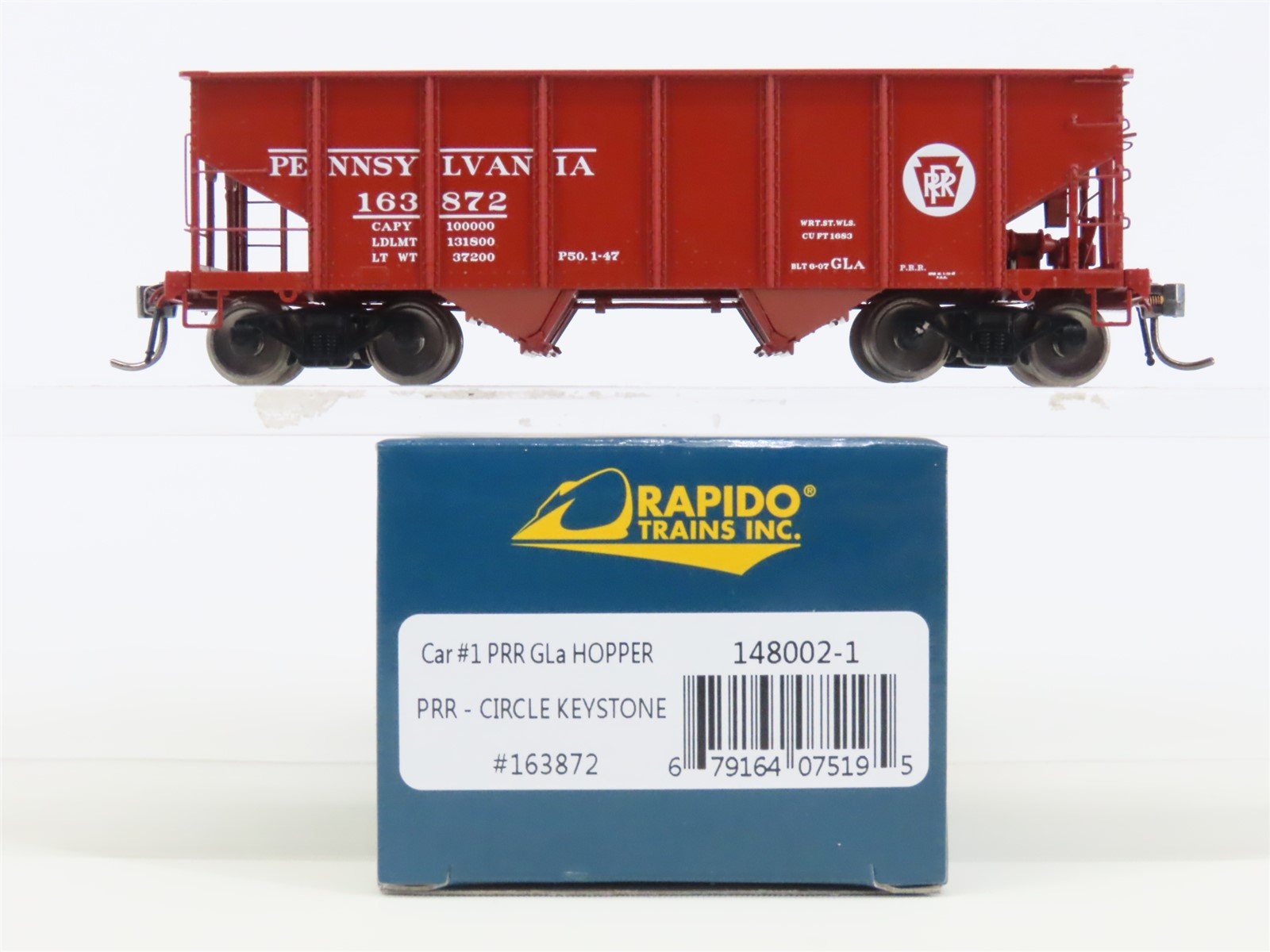 HO Scale Rapido 148002-1 PRR Pennsylvania Railroad 2-Bay Open Hopper #163872