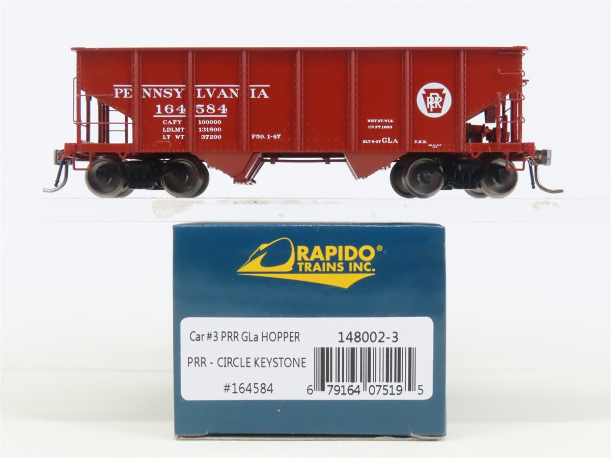HO Scale Rapido 148002-3 PRR Pennsylvania Railroad 2-Bay Open Hopper #164584