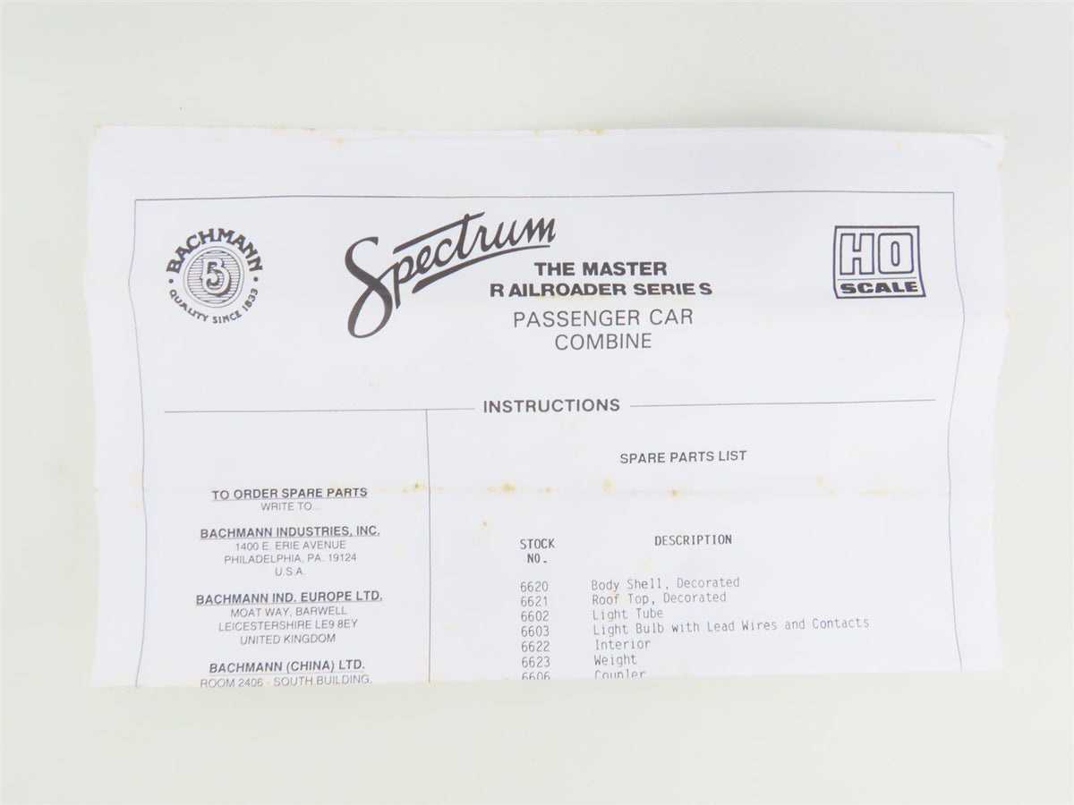 HO Scale Bachmann Spectrum 89241 PRR Pennsylvania Combine Passenger #9920