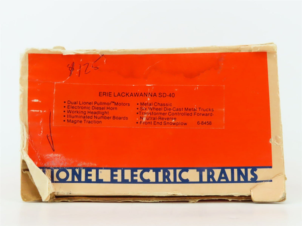O Gauge 3-Rail Lionel 6-8458 EL Erie Lackawanna SD40 Diesel Locomotive #8458