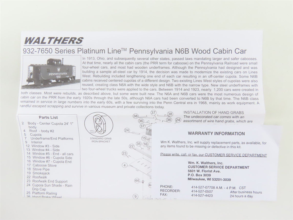 HO Scale Walthers Platinum Line 932-27651 PRR Pennsylvania Caboose 2-Pack