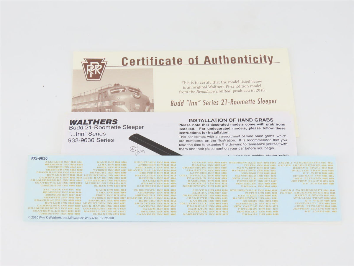 HO Scale Walthers 932-9630 PRR Pennsylvania Broadway Limited Sleeper Passenger