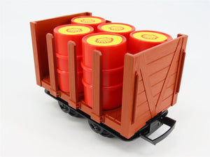 G Scale LGB 4045 Unlettered Stake Wagon Flatcar w/Shell Barrell Loads