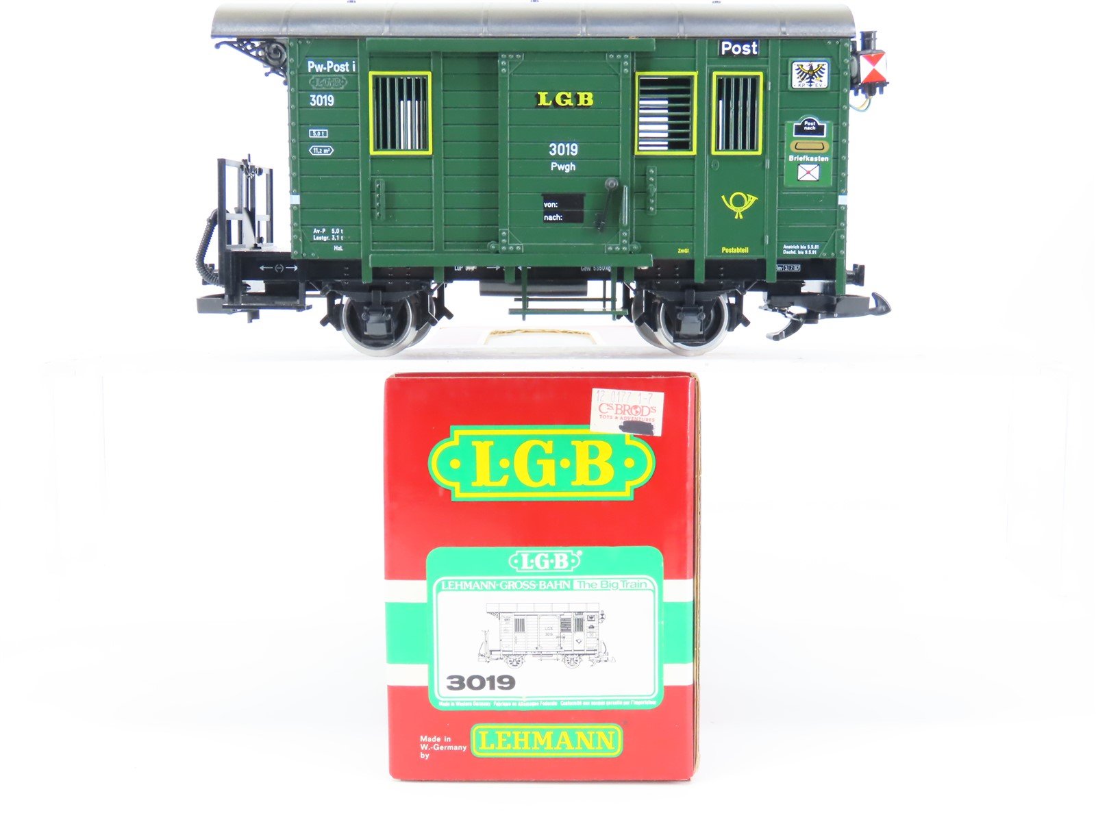 G Scale LGB 3019 Postal Wagon #3019 w/Lights
