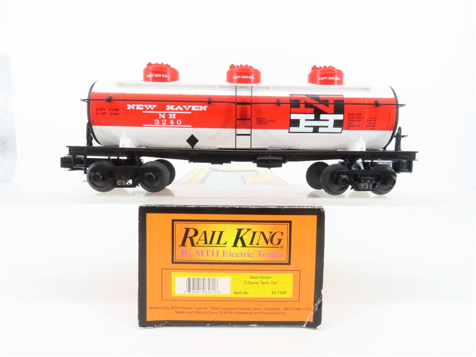 O Gauge 3-Rail MTH Rail King 30-7399 NH New Haven 3 Dome Tank Car #3240