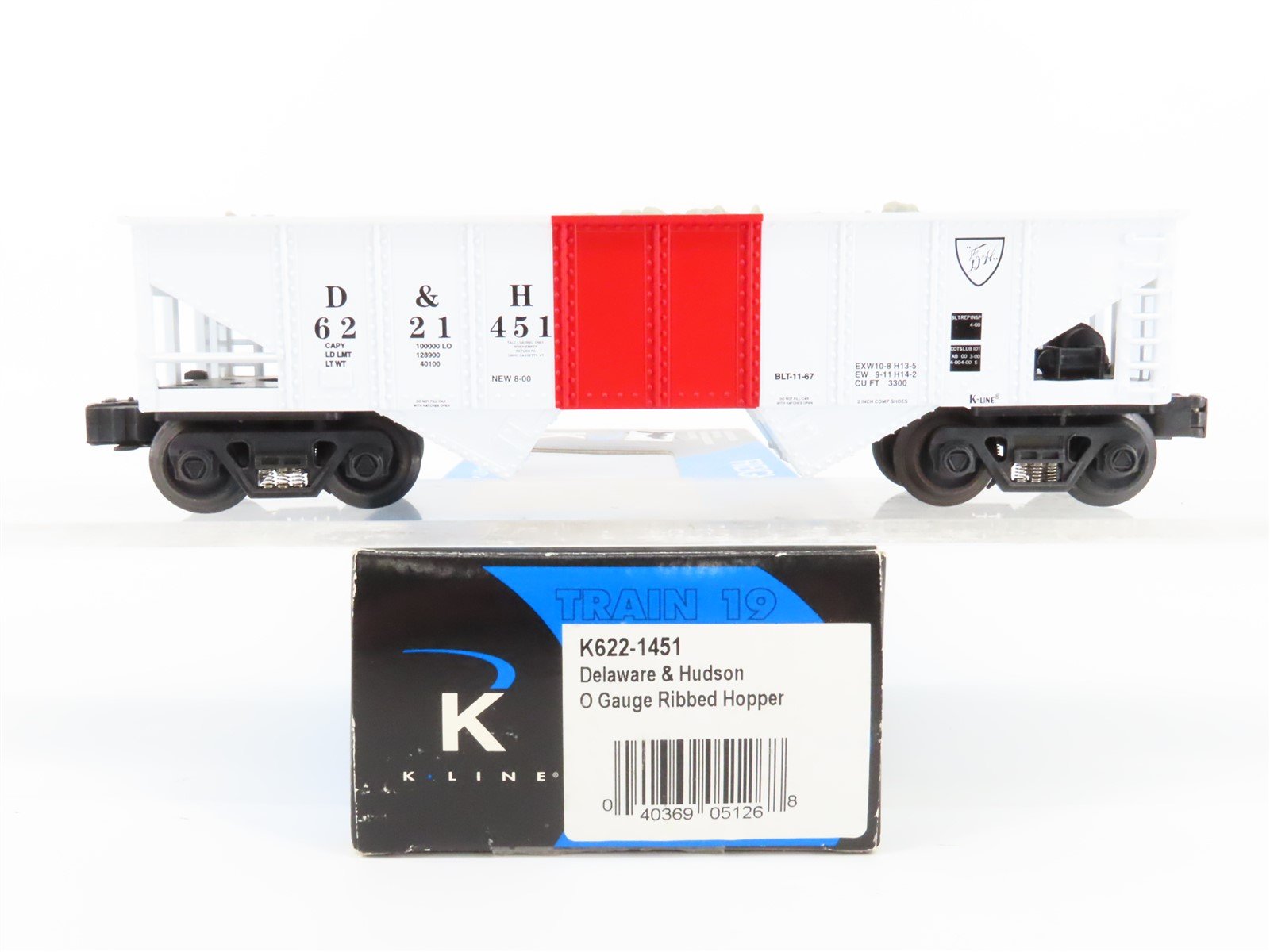 O Gauge 3-Rail K-Line K622-1451 D&H 2 Bay Hopper w/Load 6221451