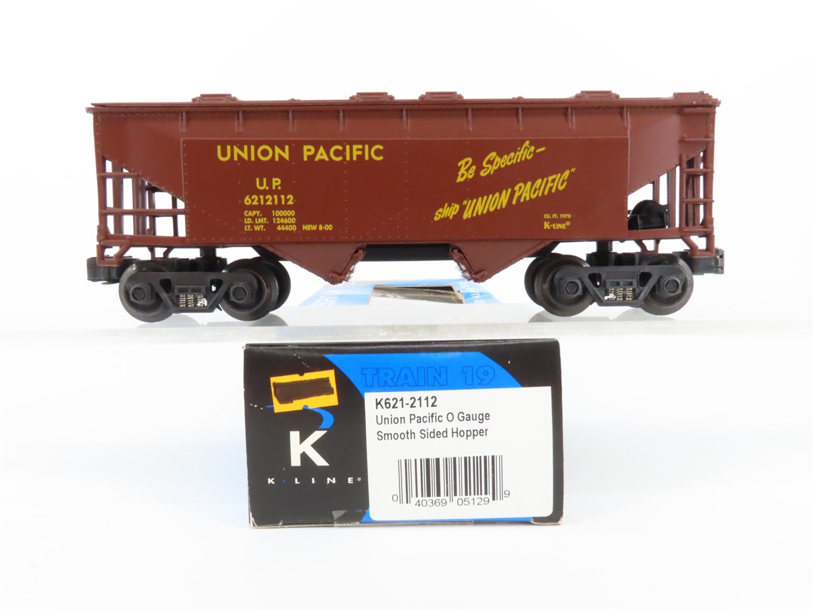 O Gauge 3-Rail K-Line K621-2112 UP Union Pacific 2 Bay Hopper w/Load 6212112