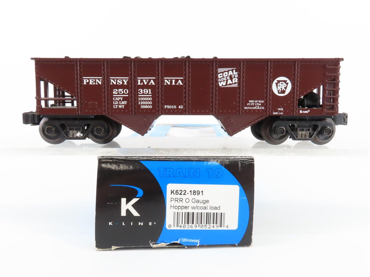 O Gauge 3-Rail K-Line K622-1891 PRR Coal Goes to War 2 Bay Hopper w/Load 250391