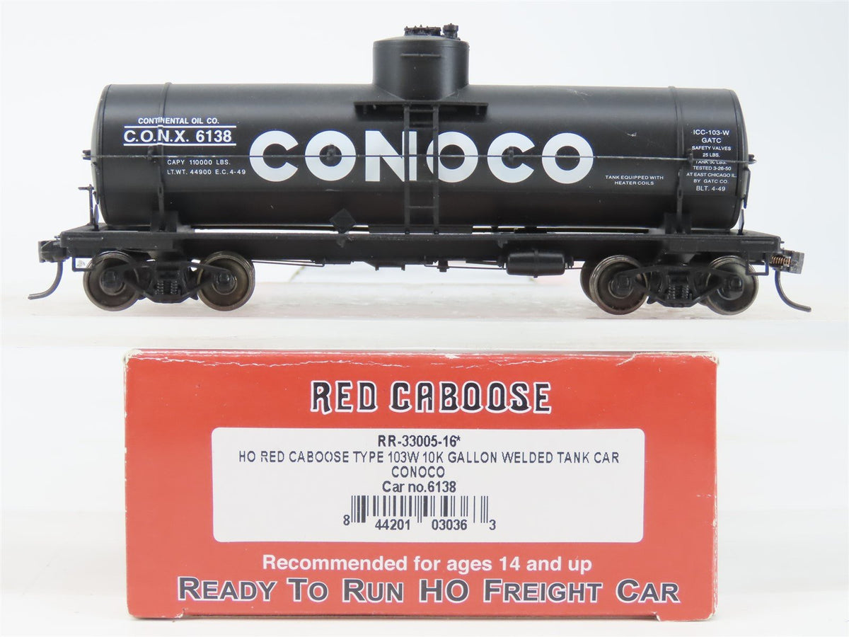 HO Scale Red Caboose RR-33005-16 CONX Conoco Single Dome Tank Car #6138