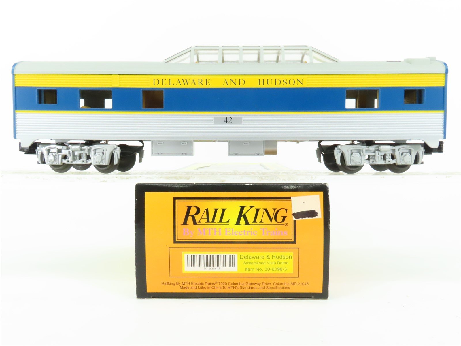 O Gauge 3-Rail MTH Rail King 30-6098-3 D&H Delaware & Hudson Dome Passenger #42
