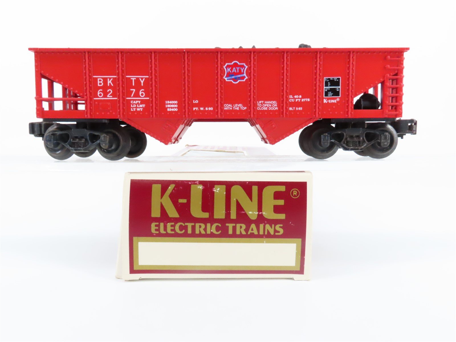 O Gauge 3-Rail K-Line K-6276 BKTY Katy 2 Bay Hopper w/Load #6276