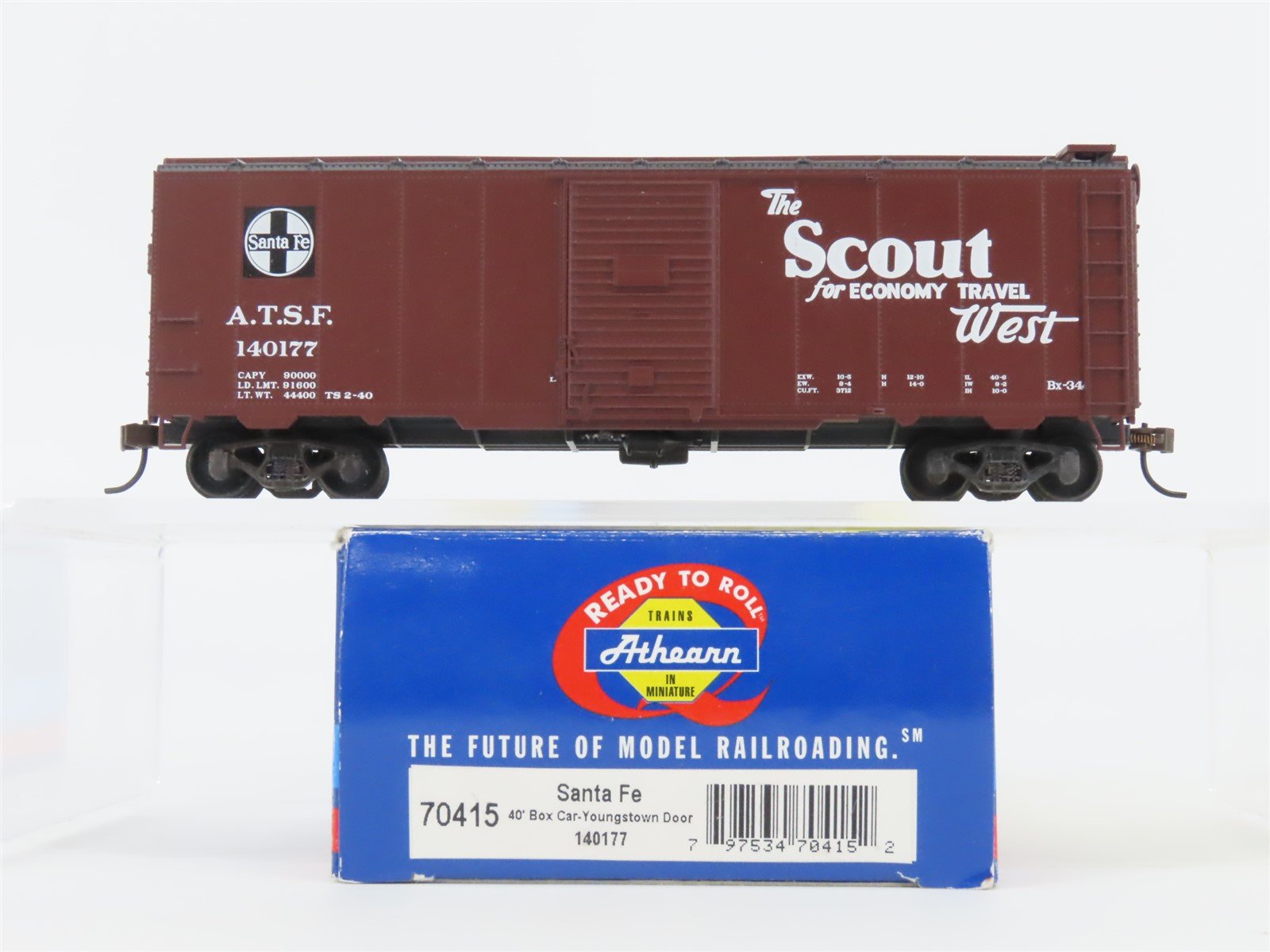 HO Scale Athearn 70415 ATSF Santa Fe "Scout" 40' Youngstown Door Box Car #140177