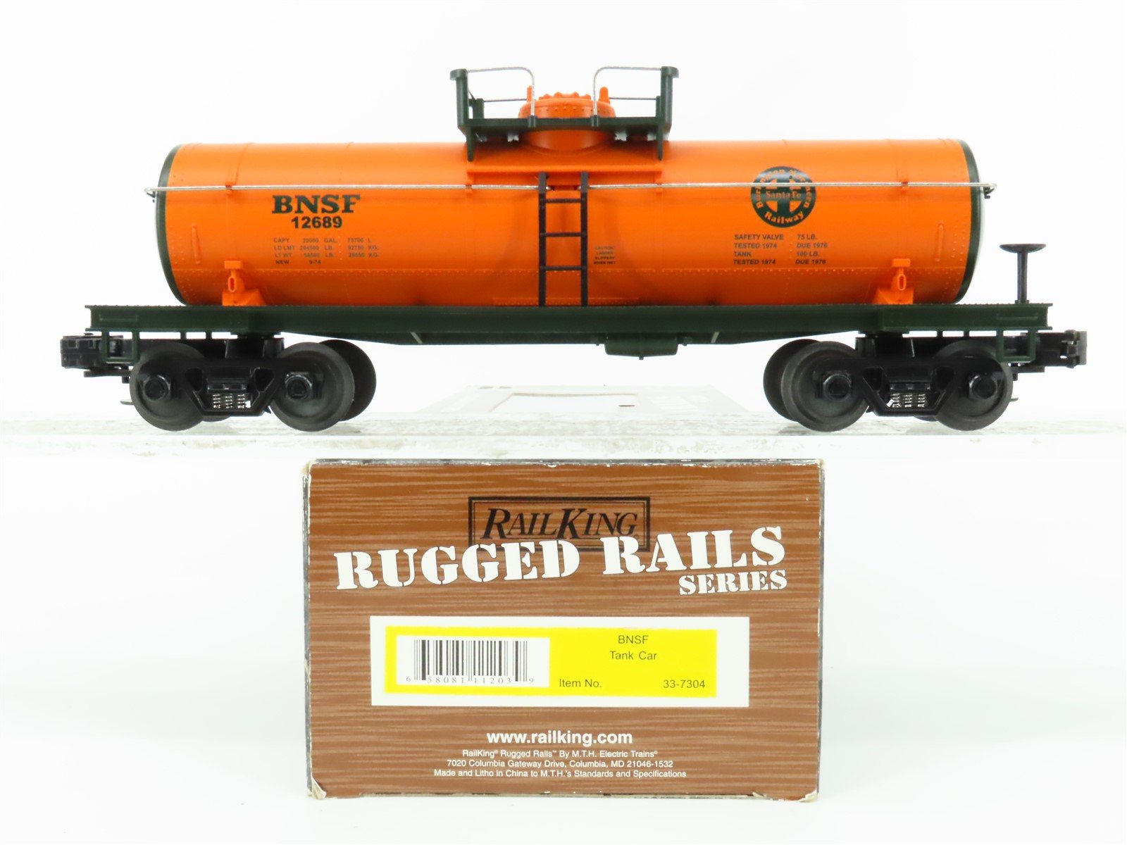 O Gauge 3-Rail MTH Rail King 33-7304 BNSF Railway Single Dome Tank Car #12689