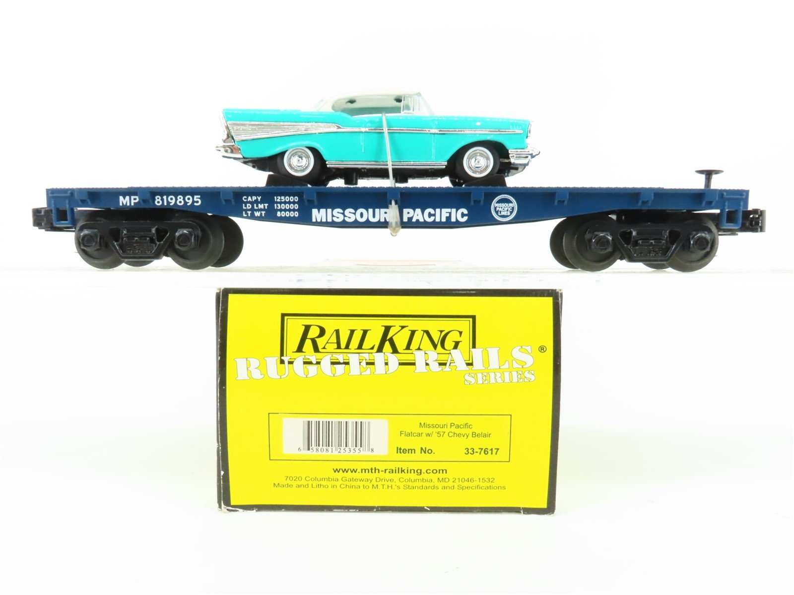 O Gauge 3-Rail MTH Rail King 33-7617 MP Railroad Flat Car #819895 w/ '57 Chevy
