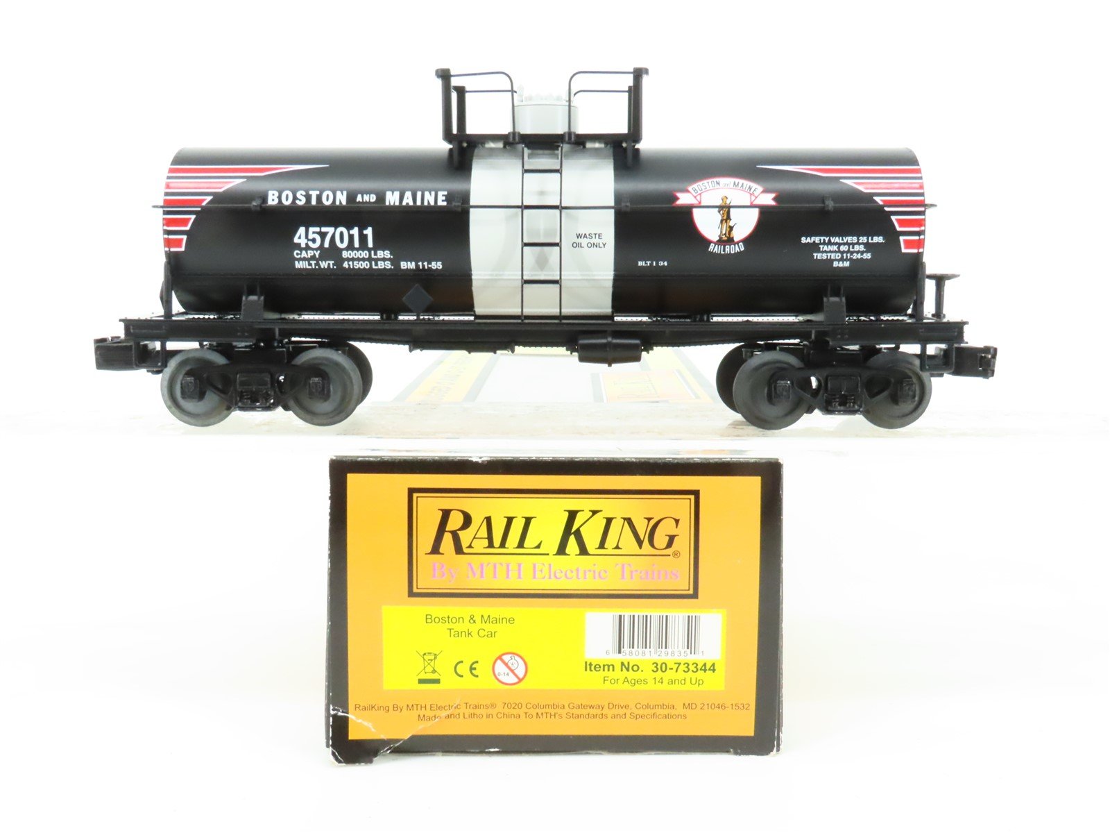 O Gauge 3-Rail MTH Rail King 33-73344 BM Boston & Maine Tank Car #457011
