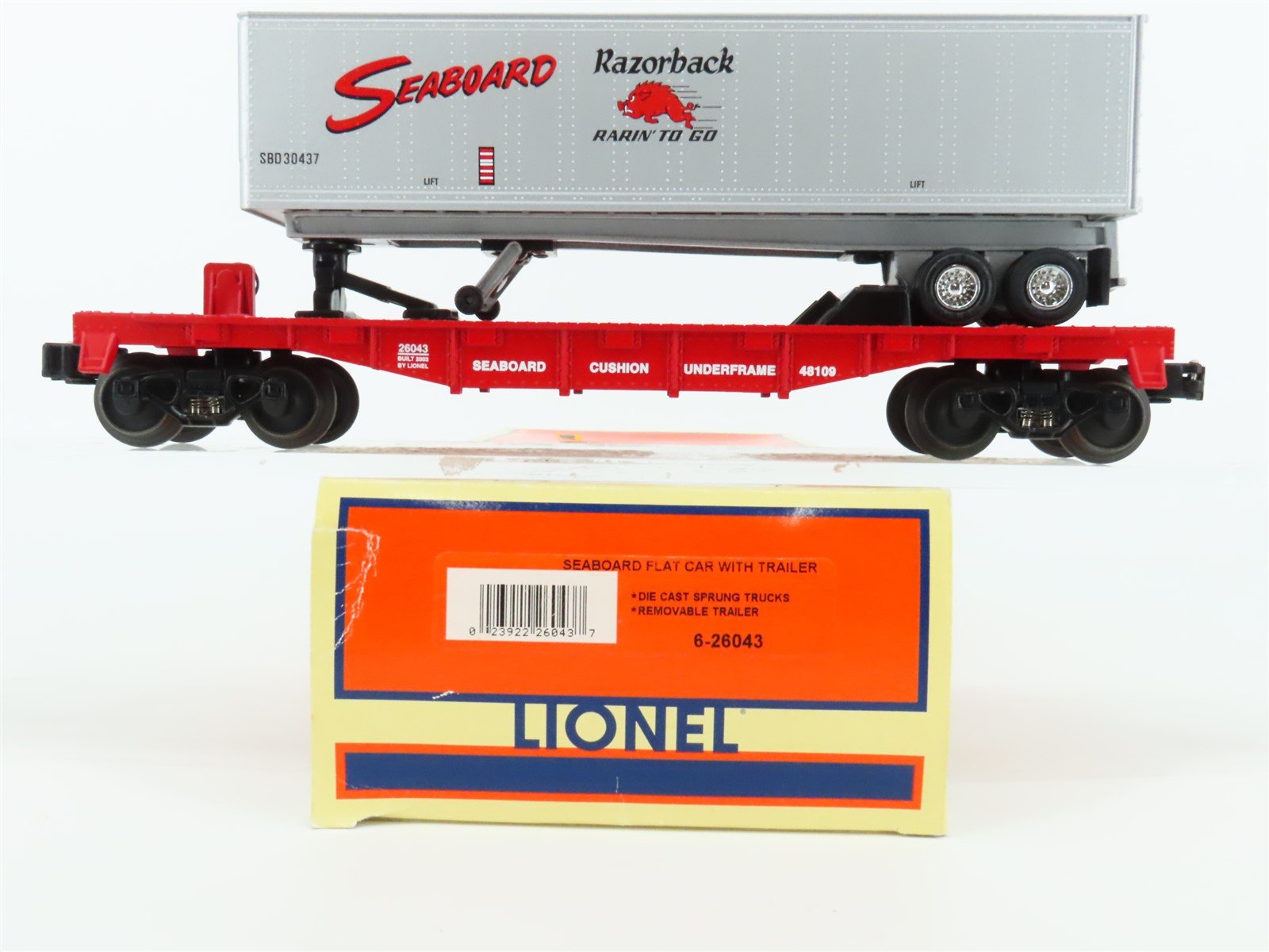 O Gauge 3-Rail Lionel 6-26043 SBD Seaboard Flat Car #48109 w/ Trailer
