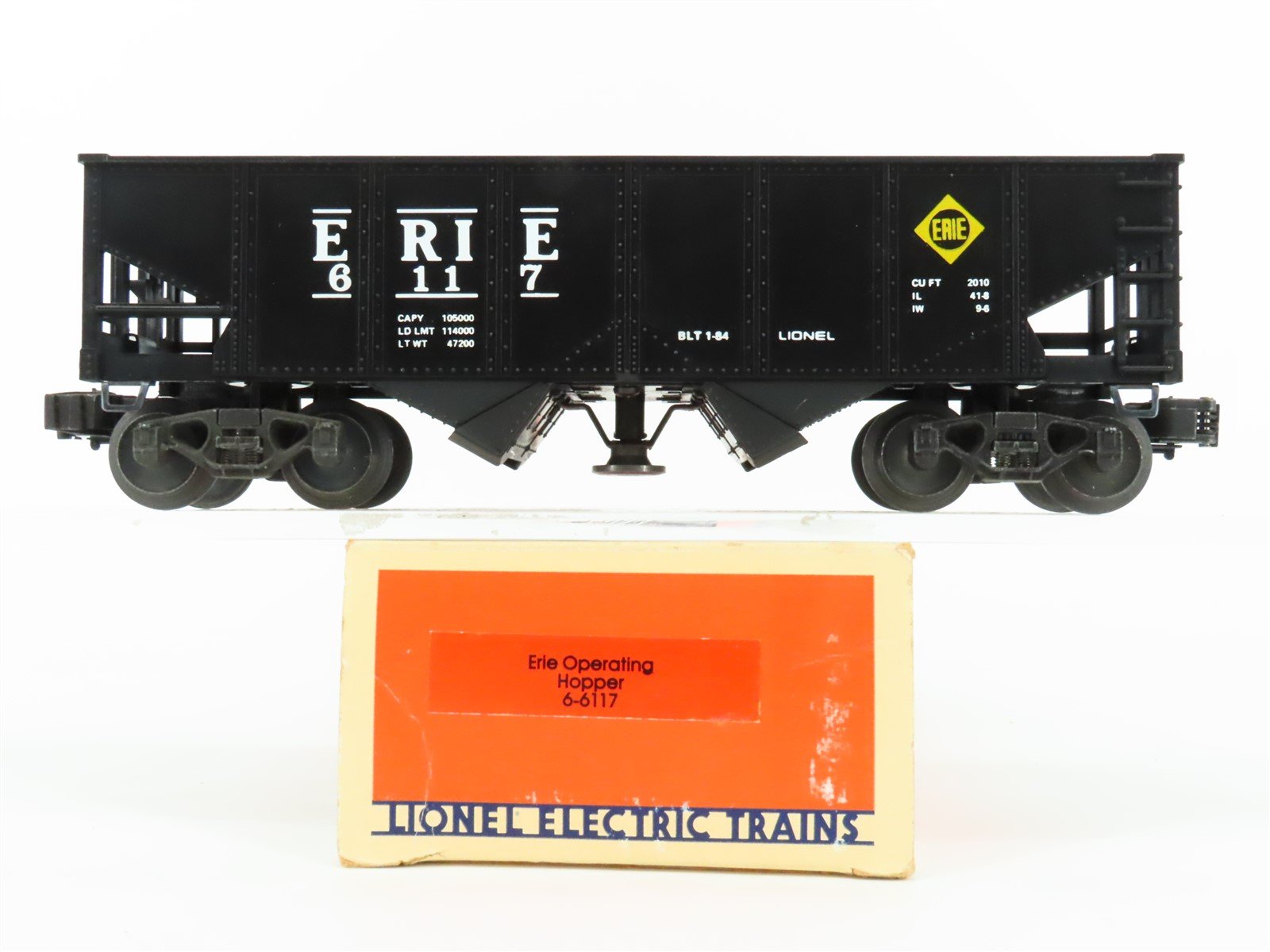 O Gauge 3-Rail Lionel 6-6117 ERIE Railroad Operating 2-Bay Hopper #6117