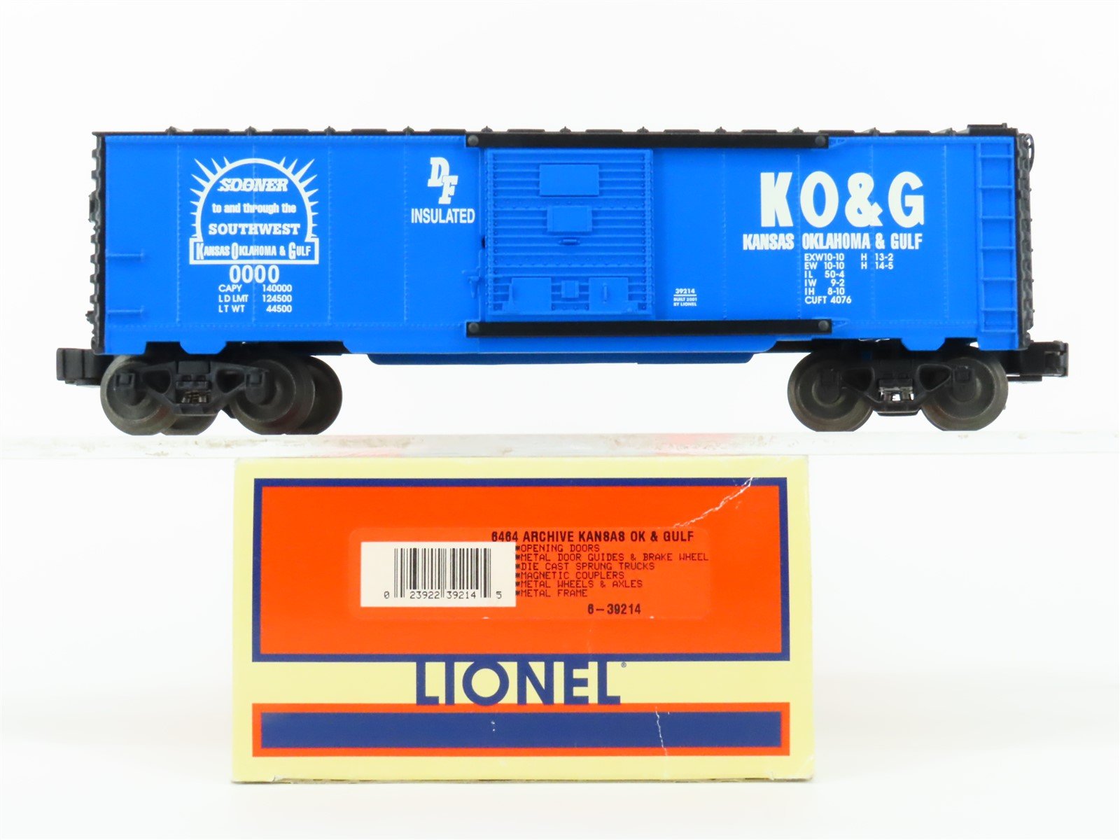 O Gauge 3-Rail Lionel 6-39214 KO&G Kansas Oklahoma & Gulf Box Car #0000