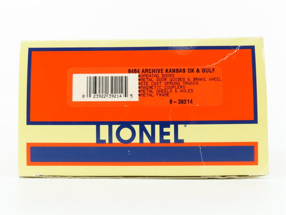 O Gauge 3-Rail Lionel 6-39214 KO&amp;G Kansas Oklahoma &amp; Gulf Box Car #0000